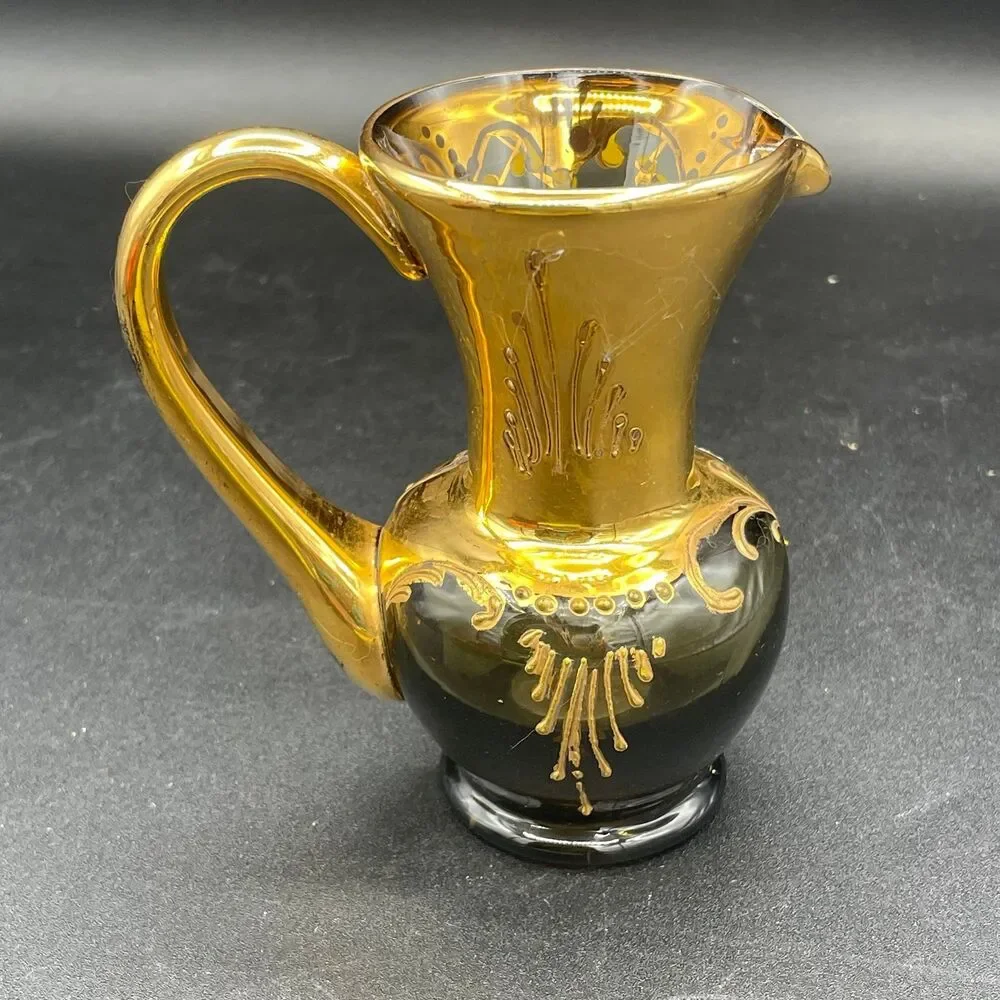Vintage Jayimp Italian Imports Amber Gold Hand Painted Miniature Pitcher 4